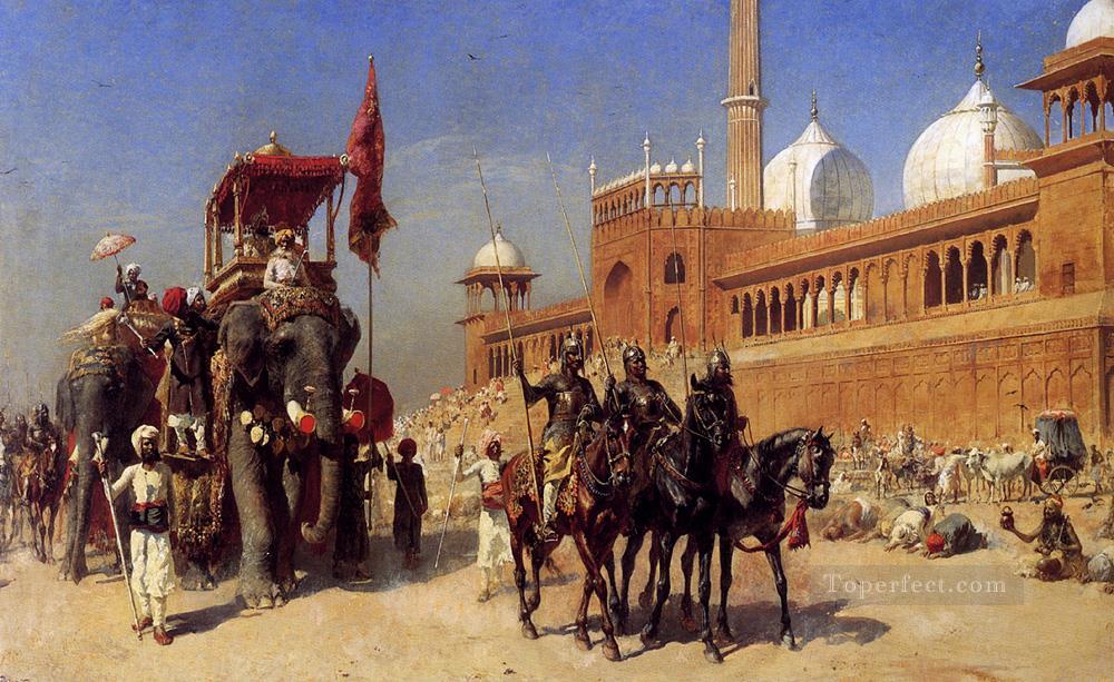 デリーの大モスクから帰国した偉大な大御所とその法廷 インド アラビアのエドウィン・ロード・ウィーク イスラム油絵